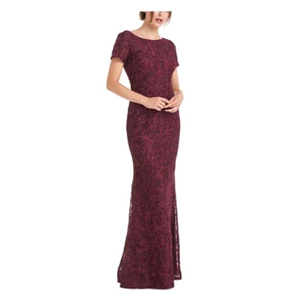 JS COLLECTION Womens Maroon Embellished Boat Neck Full-Length Formal Gown Dress - Picture 1 of 13